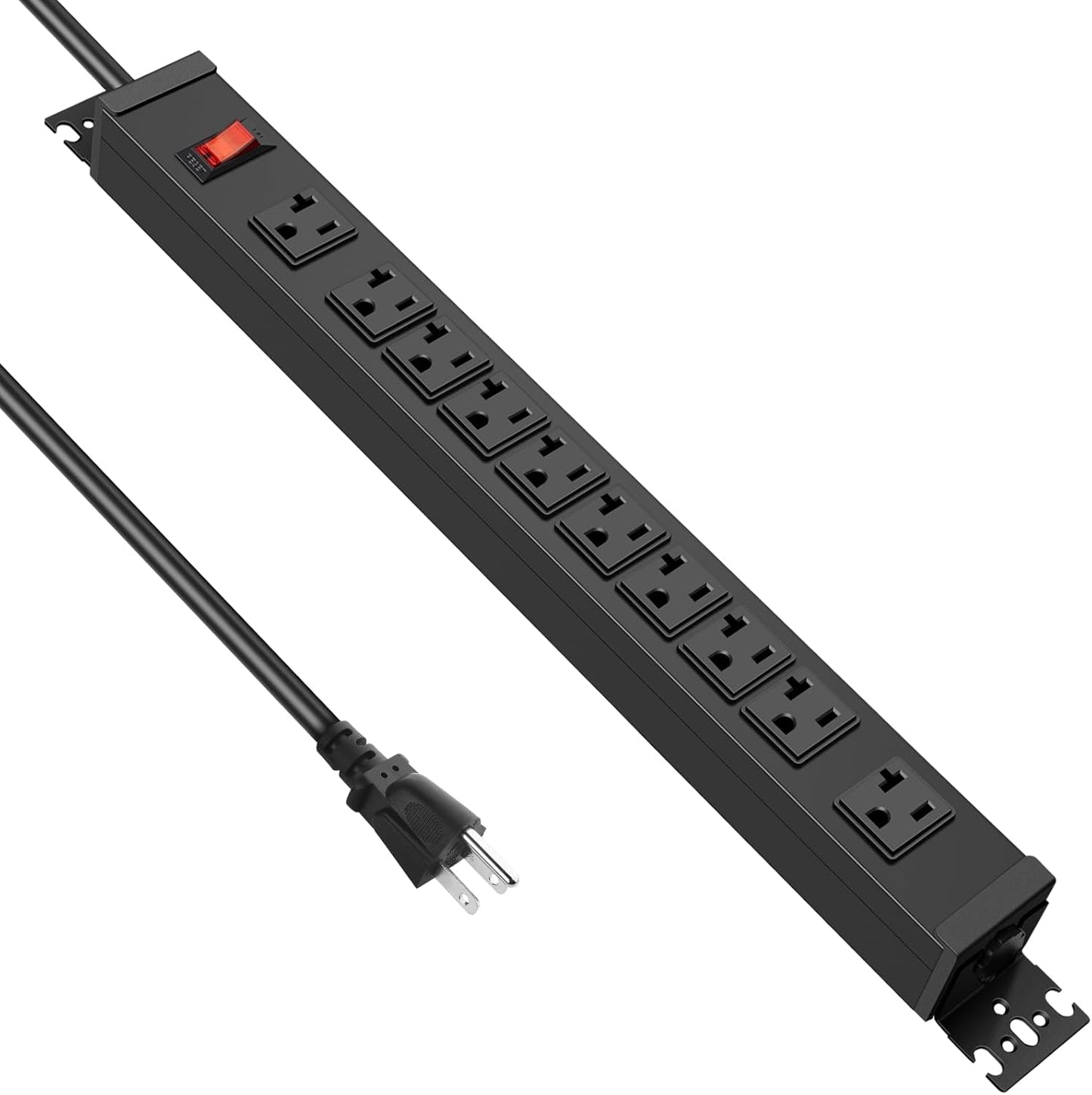 JUNNUJ Multi Angle Mount 10 Outlet 20 Amp Power Strip Heavy Duty, 2700J Surge Protector Under Desk with Switch 20A, Garage Workbench Gaming Outlet Table Wall Mountable, 6FT 12AWG Extension Cord