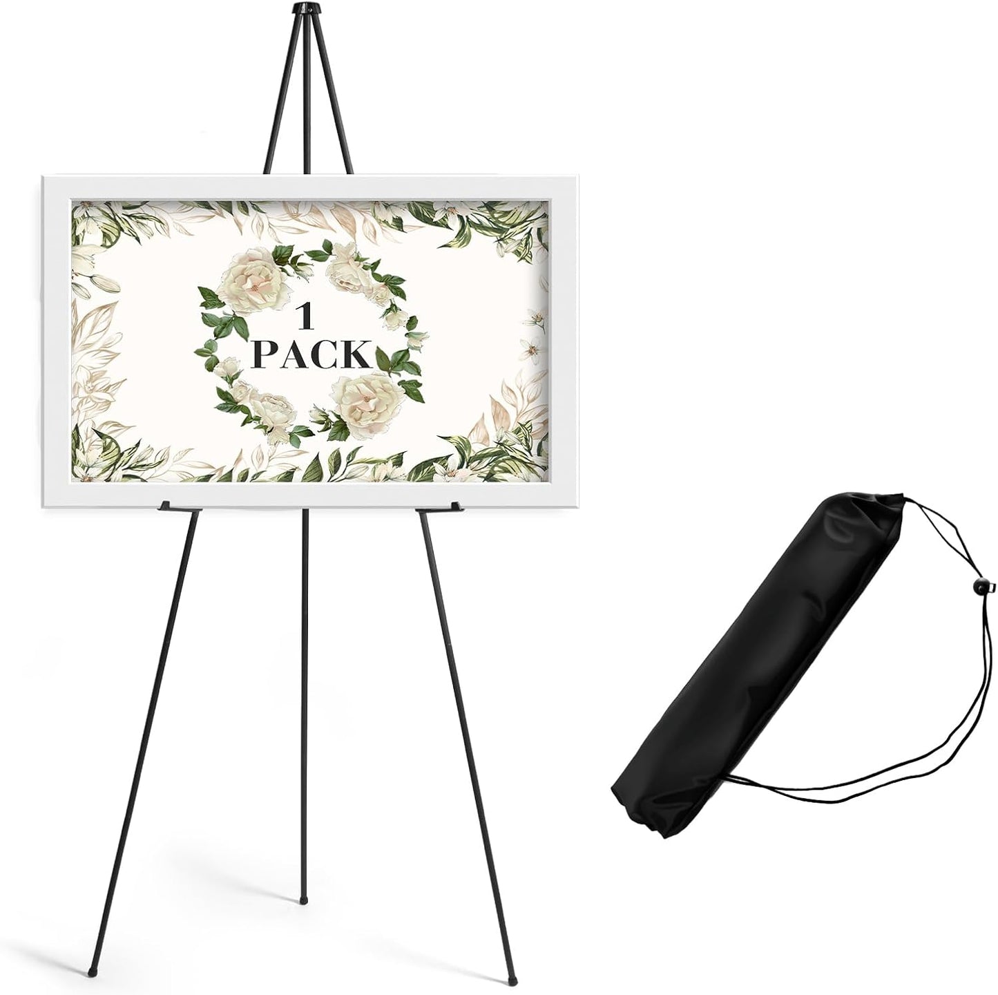 AZEAM 1 Pack 63" Easel Stand for Sign, Portable Easels for Painting, Foldable Black Metal Easel Display Stand Poster Holder Adjustable Sign Stand for Display Wedding Arts Poster