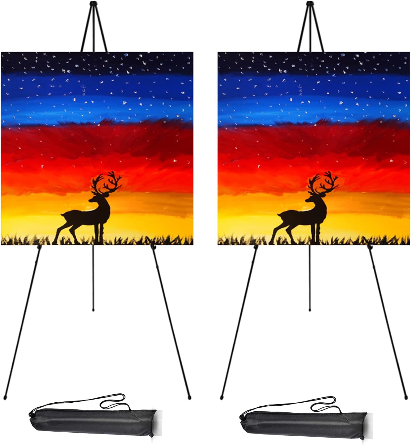 63" Easel Stand for Wedding Sign - Adjustable Easels for Display Painting Canvas - Metal Floor Easels with Portable Bag Fit for Lobby,Exhibition,Holds 4lbs,2Pack