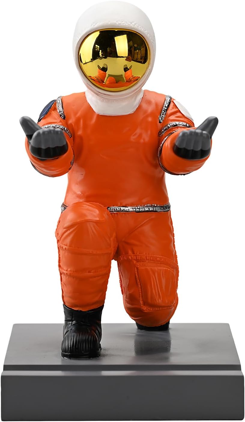 Astronaut Resin Pen Holder, Mobile Phone Stand, Device Stand, Desk Organizer Decorative Pen Holder (Orange&Golden)