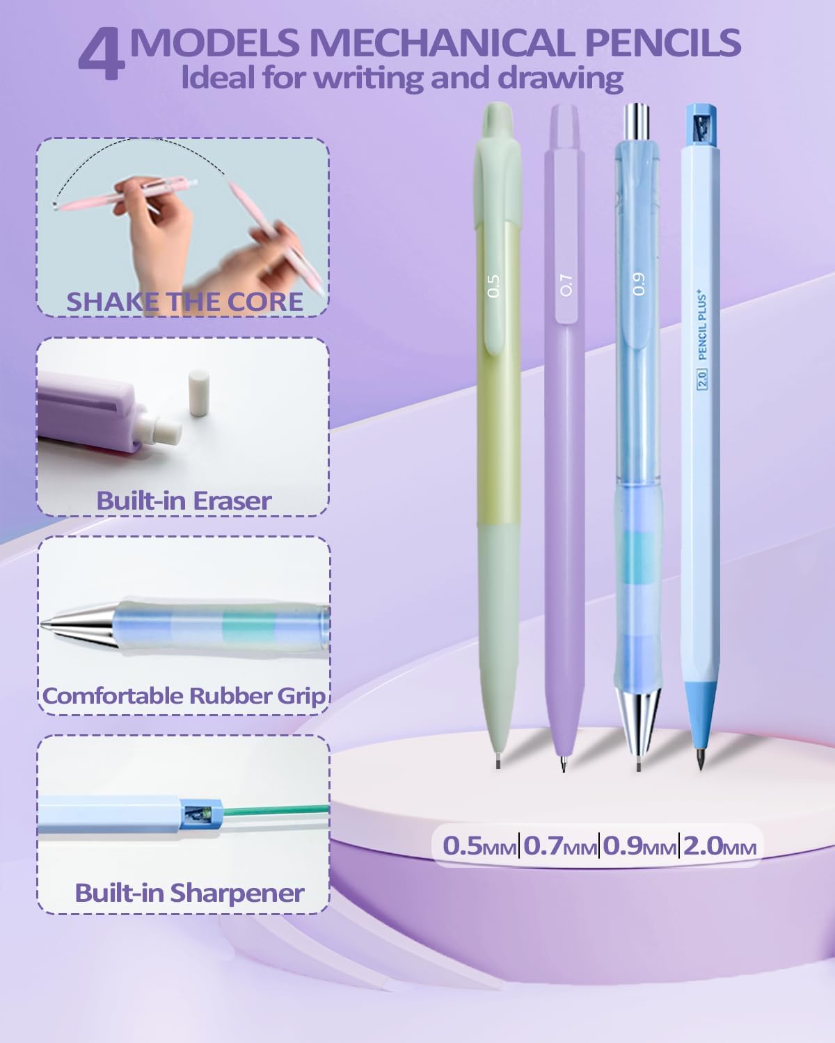 42PCS Mechanical Pencil Set with Cute Pencil Case ,12X Pastel Mechanical Pencil 0.5mm, 0.7mm, 0.9mm & 2.0mm with 564X HB Leads Student Stationary Set for Writing Drawing Ideal Study Essentials (Green)