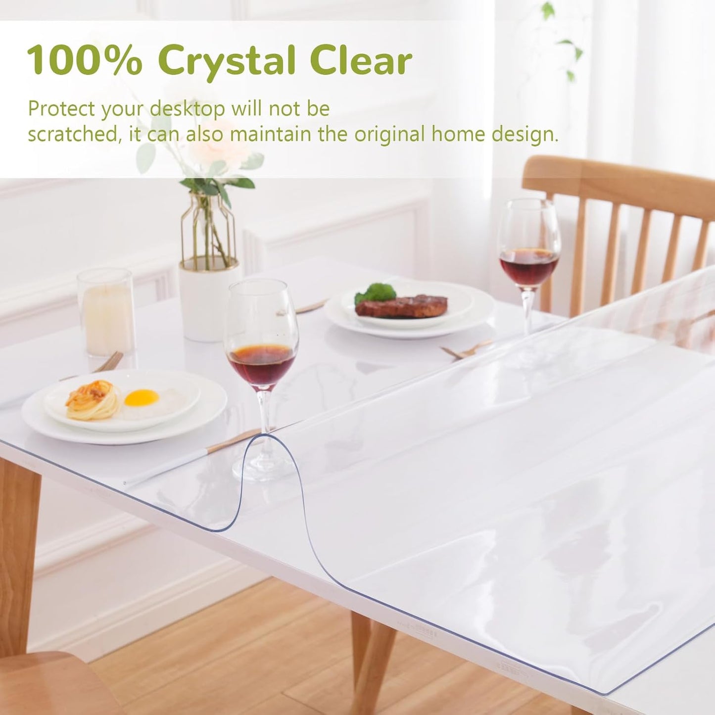 28 x 60 Inch Clear Table Cover Protector, Clear Table Protector for Dining Room Table, 1.5mm Plastic Table Cover, Waterproof Table Pad for Kitchen, Office