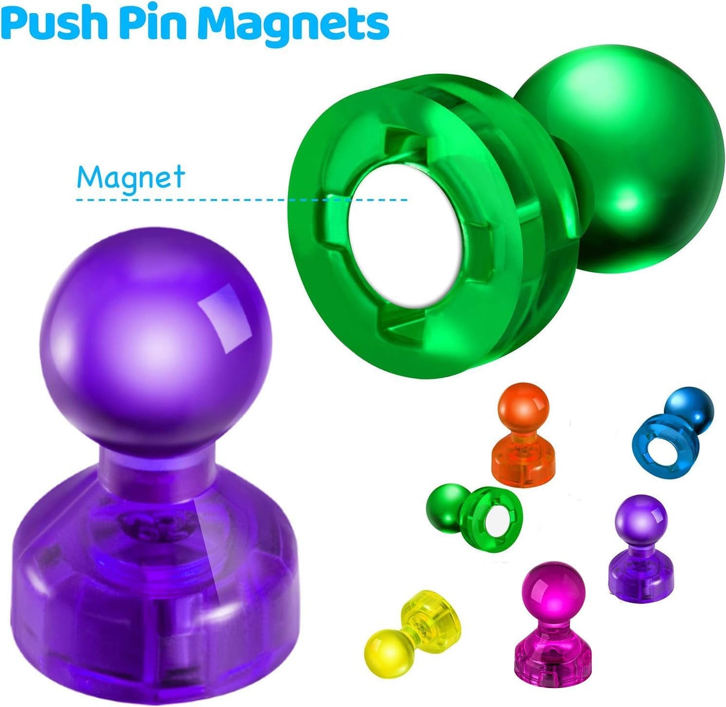 60 PCS Colorful Strong Magnetic Push Pin Magnets, Office Classroom Magnets,6 Assorted Color, Perfect to use as Kitchen Home and School, Map Magnets,Whiteboard Magnets