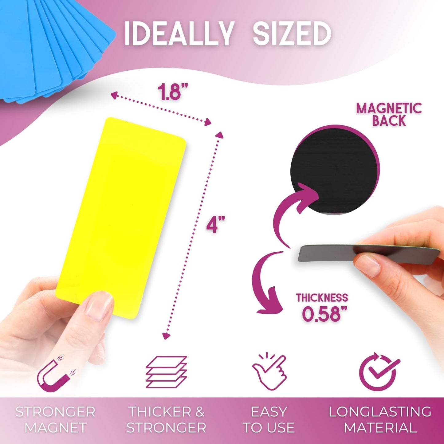 Availey 40 Pieces (4 x 1.8") - Full Colored Magnetic Dry Erase Labels - Reusable Strips for Classroom Home Office Garage Refrigerator Blank Writable Erasable Cards Name Tags Students Locker Shelf