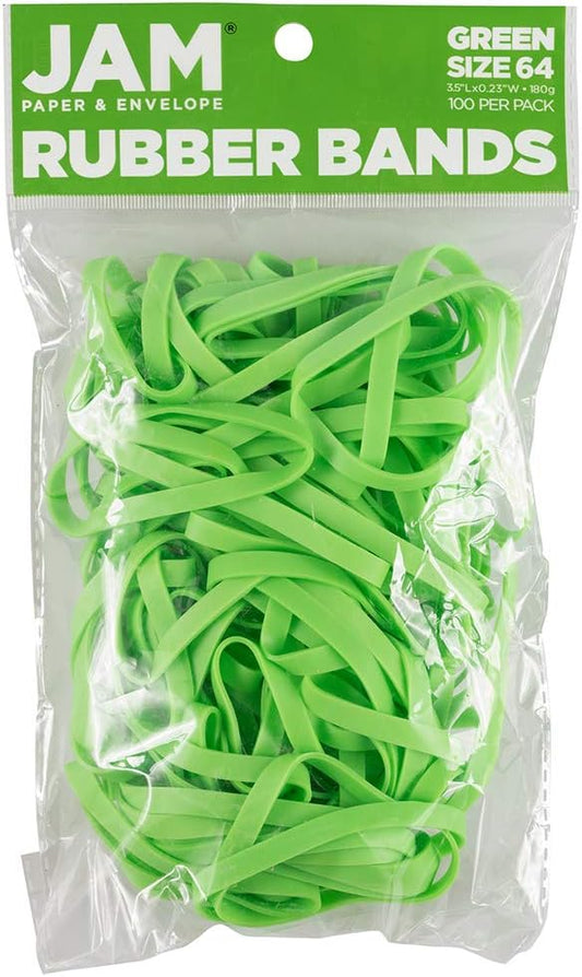 JAM PAPER Durable Rubber Bands - Size 64 - Green Multi-Purpose Rubberbands - 100/Pack