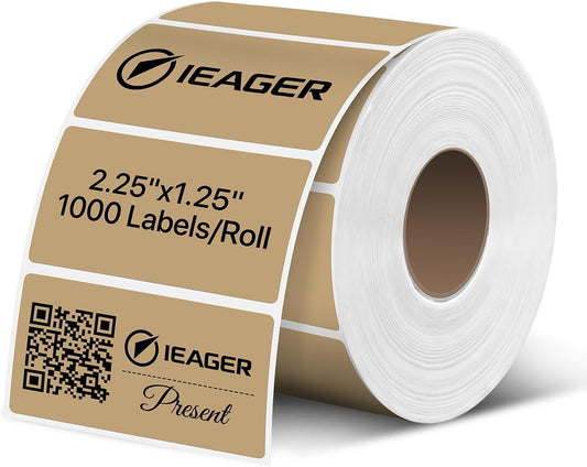 iEager 2.25x1.25 Inch Thermal Labels, Brown Durable Thermal Printer Stickers, Self-Adhesive Rectangle Shipping Label Printer Sticker for Barcode, Name, Address, 1000 Labels/Roll