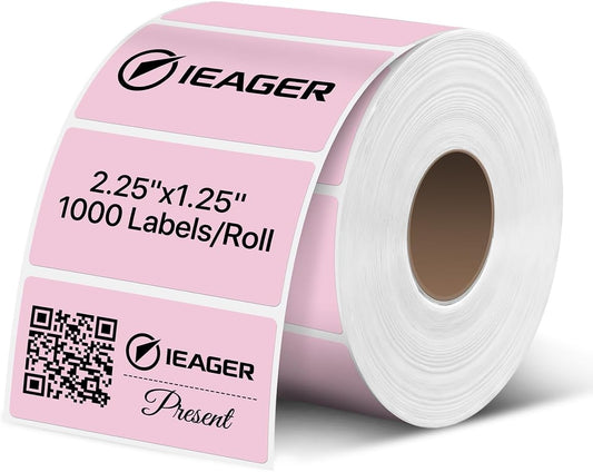 iEager 2.25x1.25 Inch Thermal Labels, Pink Durable Thermal Printer Stickers, Self-Adhesive Rectangle Shipping Label Printer Sticker for Barcode, Name, Address, 1000 Labels/Roll