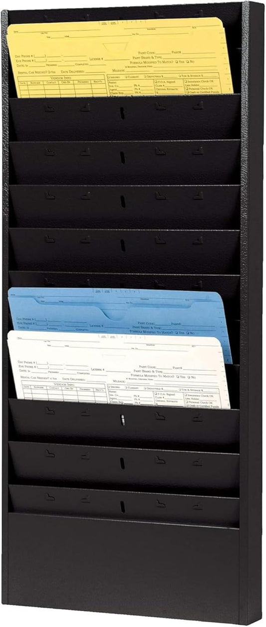 PROLific Automotive Products CHAMP Repair Order Rack, 12-Pocket Wall Mount Organizer, Heavy-Duty Alloy Steel, Powder Coated, Ideal for Auto Workshops and Garages - Black