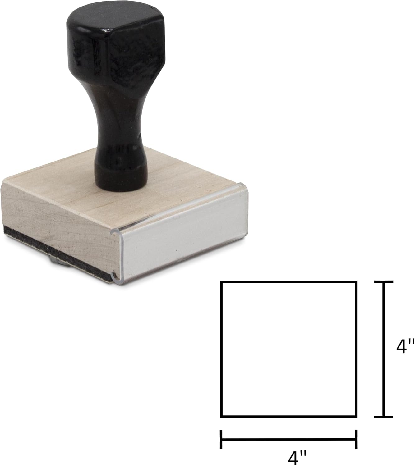 Infusion Custom Text Traditional Wood Stamp with Plastic Handle, 4" x 4"