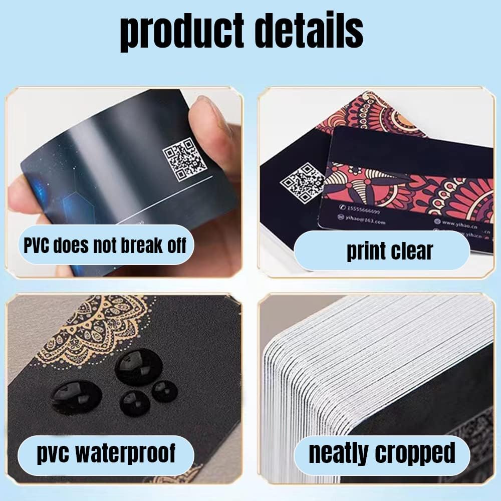 500Pcs Custom Business Cards PVC Waterproof Add Photo/Text/Logo Print Your Own Business Cards Personalized Double-sided Printed Glossy Matte Frosted 0.38mm Thickness