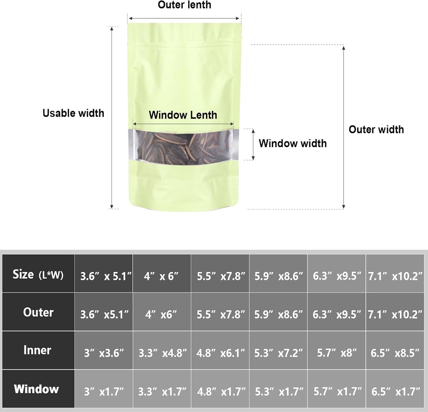 5.9"x8.6" 120pcs Mylar Bags for Food Storage,Smell Proof Bag with Matte Window Resealable Food Storage Bags for Small Business, Stand-up Foil Pouch Packaging Freeze Dried Candy Bag(Beige)