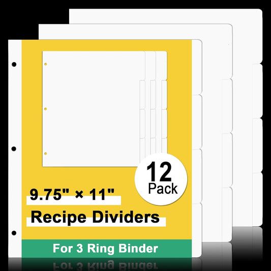 12 Sheet Recipe Dividers for 3 Ring Binder with 4 Tabs 9 3/4”×11” Paper Recipe Binder Dividers Blank Recipe Organizer Personalized Family Recipe Binder for Kitchen (White)