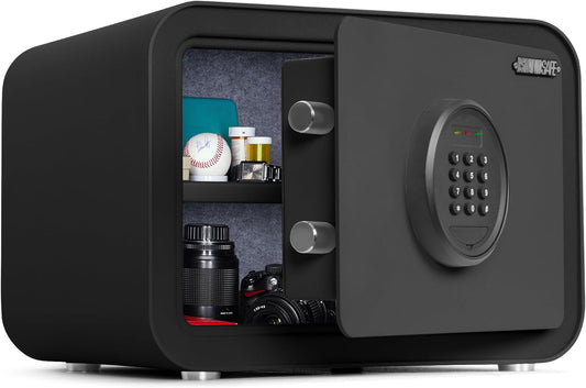 Home Safe Box, Digital Small Personal Safes, caja fuerte, Security Money Closet Electronic Lock Box with Keypad for Pistol Cash Jewelry, Document, Hotel, Dorm, Office (1.0cuft Black)