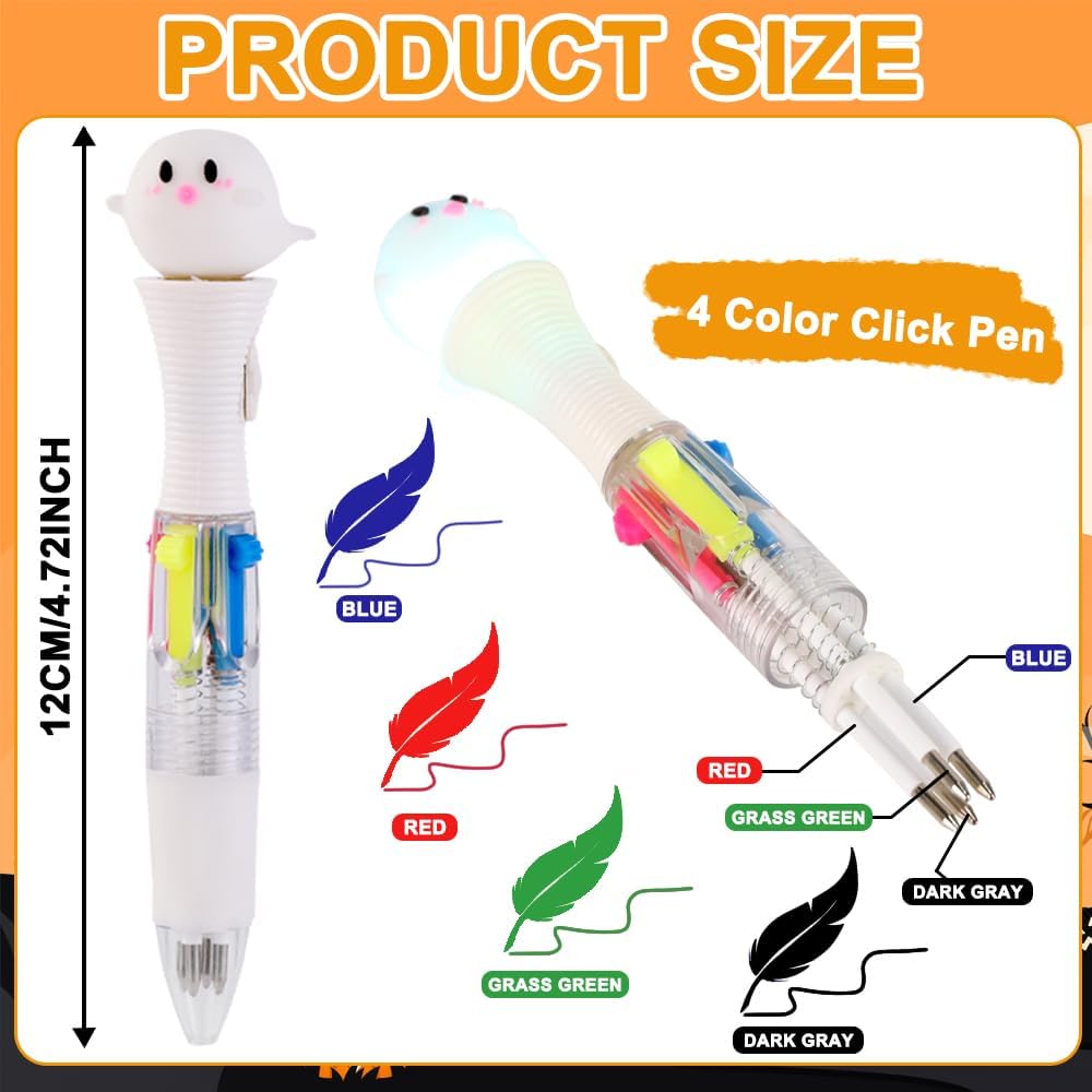 12PCS Halloween Pens,Multicolor Ballpoint Pens with Lights 4 Colors in 1 Halloween Retractable 0.7mm Multicolor Glow Writing Stationery for Holiday Party School Supplies Students Rewards