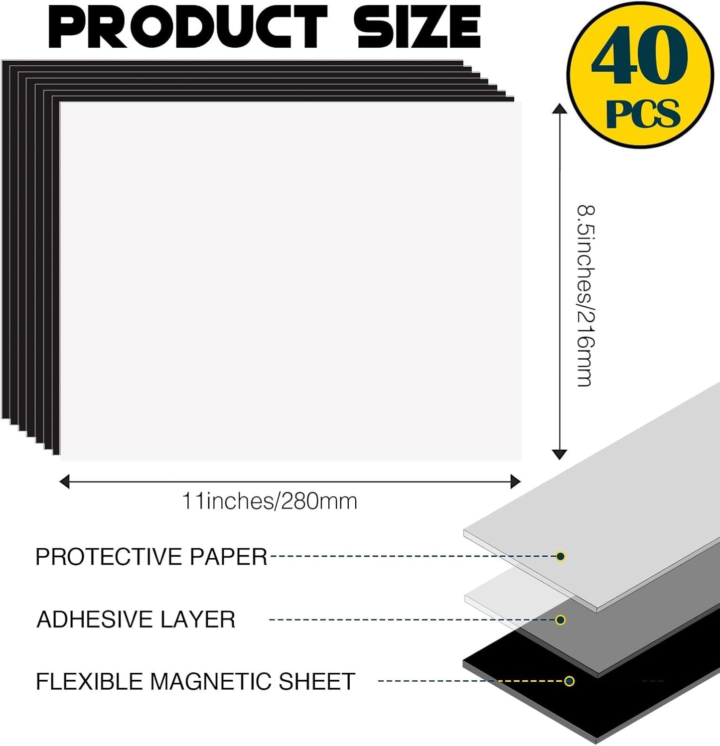 8.5X11 Inches Picture Magnets for Refrigerator, Letter Size (Bulk 40 Pieces),Magnetic Sheets with Self-Stick Adhesive for Home/Classroom/Office,Easy Cut DIY Photo Magnet