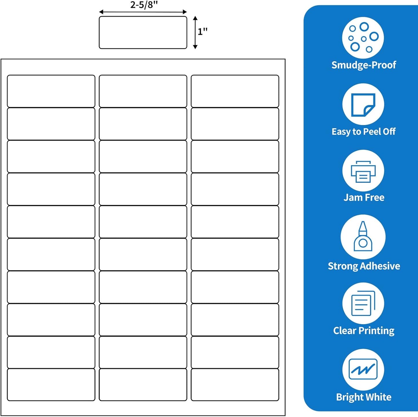 BESTEASY 30-up 100 Sheets 1" X 2-5/8" Address Shipping Labels for Laser and Inkjet Printers, FBA Product Labels (3000 Labels)