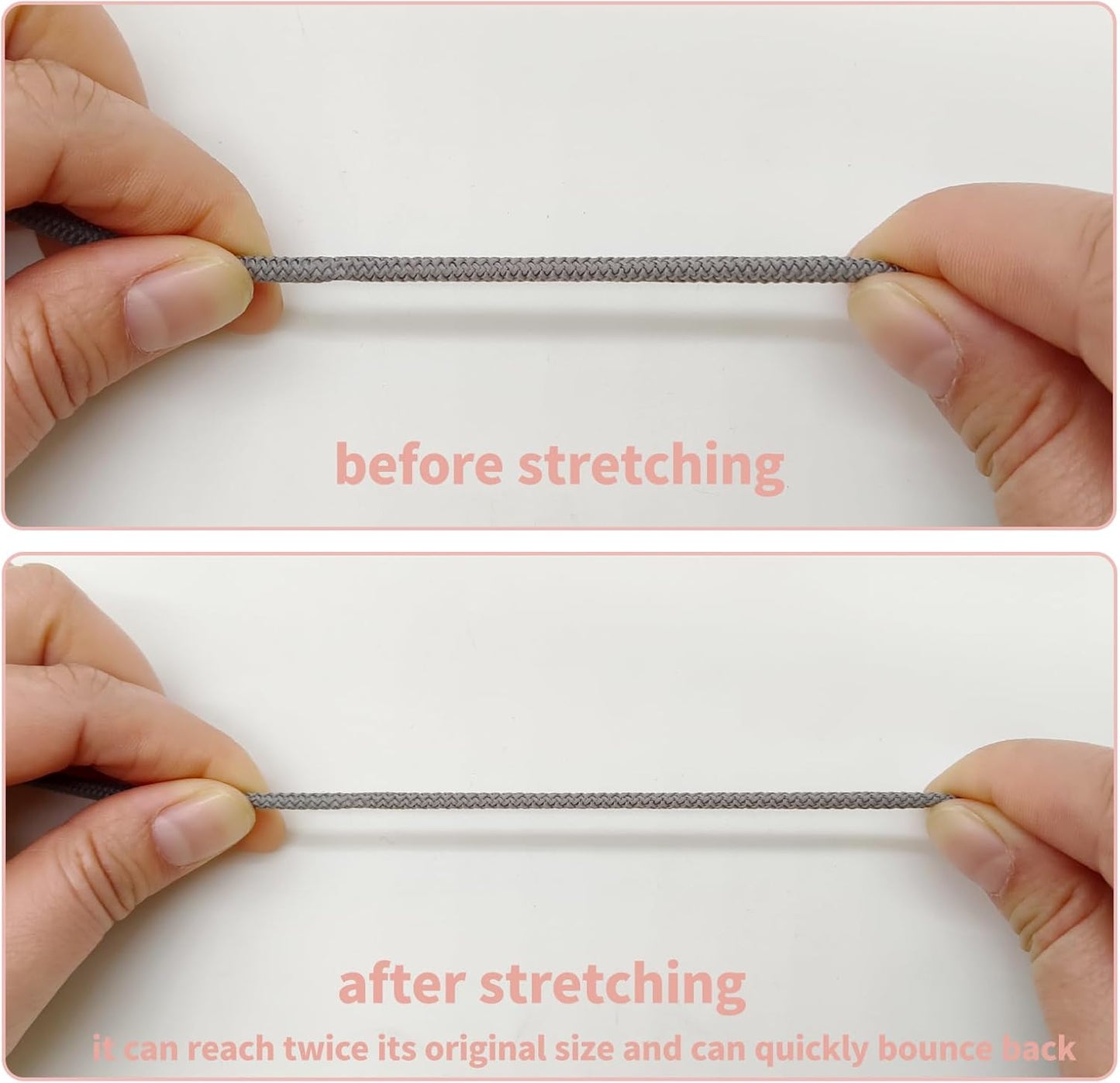 1/8 inch Gray Non-Slip Elastic Cord -3mm 15 Yards Soft Elastic Cord Stretch String Braided Thread for Sports Gear, DIY Crafts, Hair Bands, Shoelaces,Apparel Making & Camping Tie Down