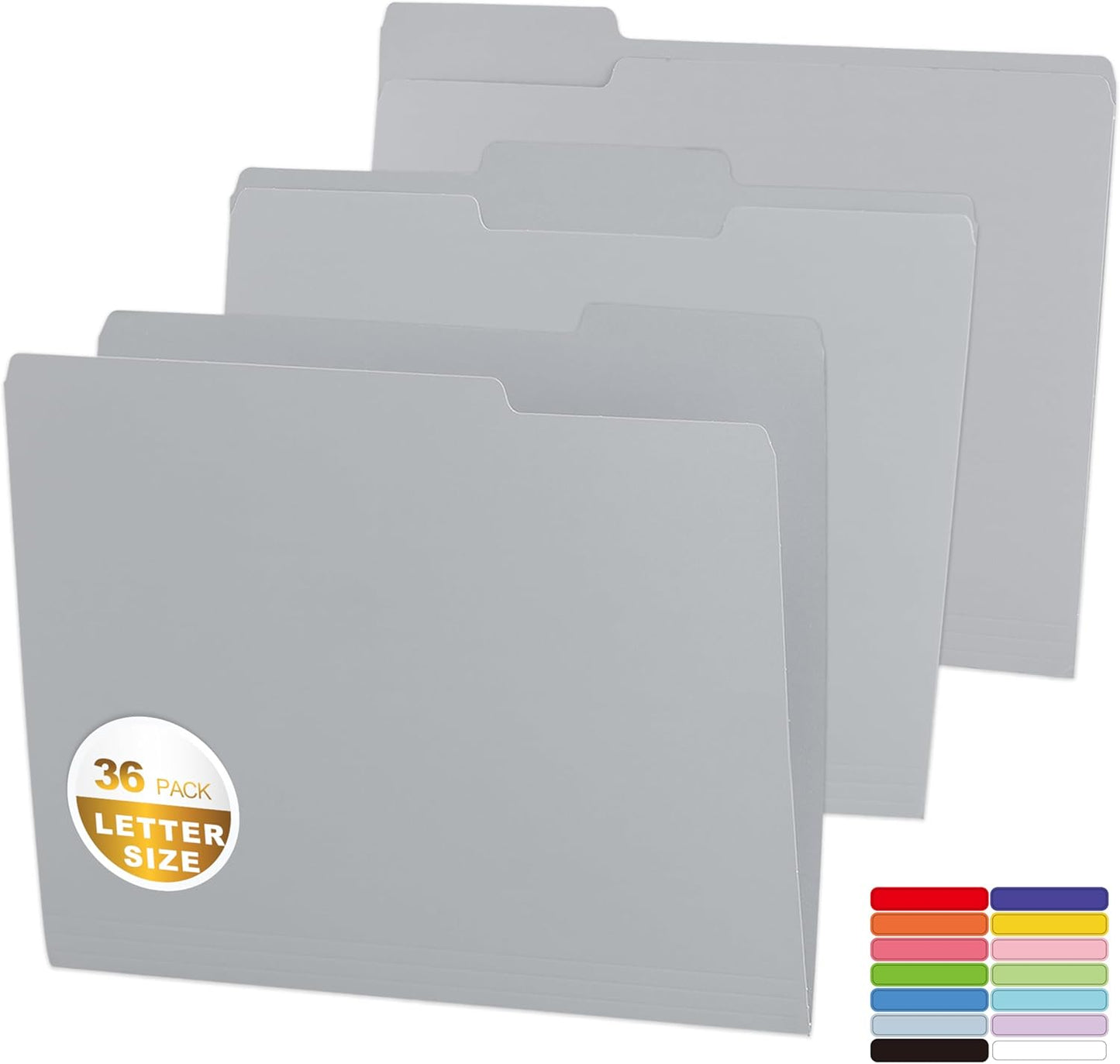 36 Packs Colored File Folders,Grey File Folders,Two Tone Color File Folder 8.5 x 11 Inch,1/3 Cut Tabs Letter Size,Manila File Folders for Office,School and Home,Organization