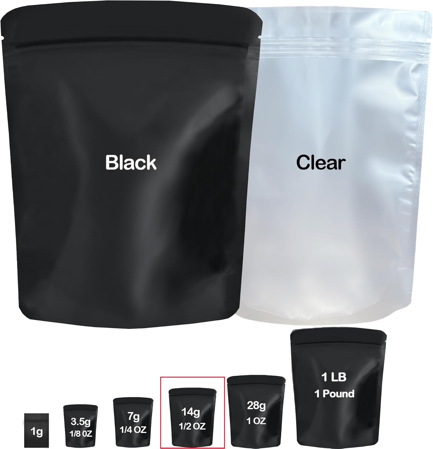 100 Pack Mylar Bags, 5 x 8 inchs Premium Smell Proof Bags with Double-sided matte design ，Resealable Food Storage Aluminum Foil Stand-up Packaging Bags. (14 Grams or 1/2 Onces)