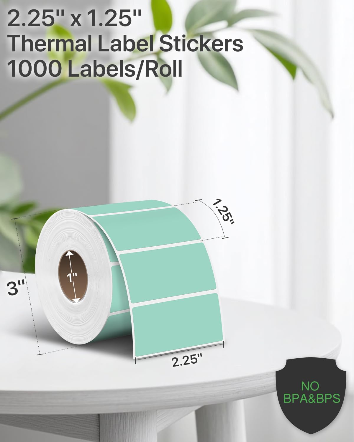 iEager 2.25x1.25 Inch Thermal Labels, Green Durable Thermal Printer Stickers, Self-Adhesive Rectangle Shipping Label Printer Sticker for Barcode, Name, Address, 1000 Labels/Roll