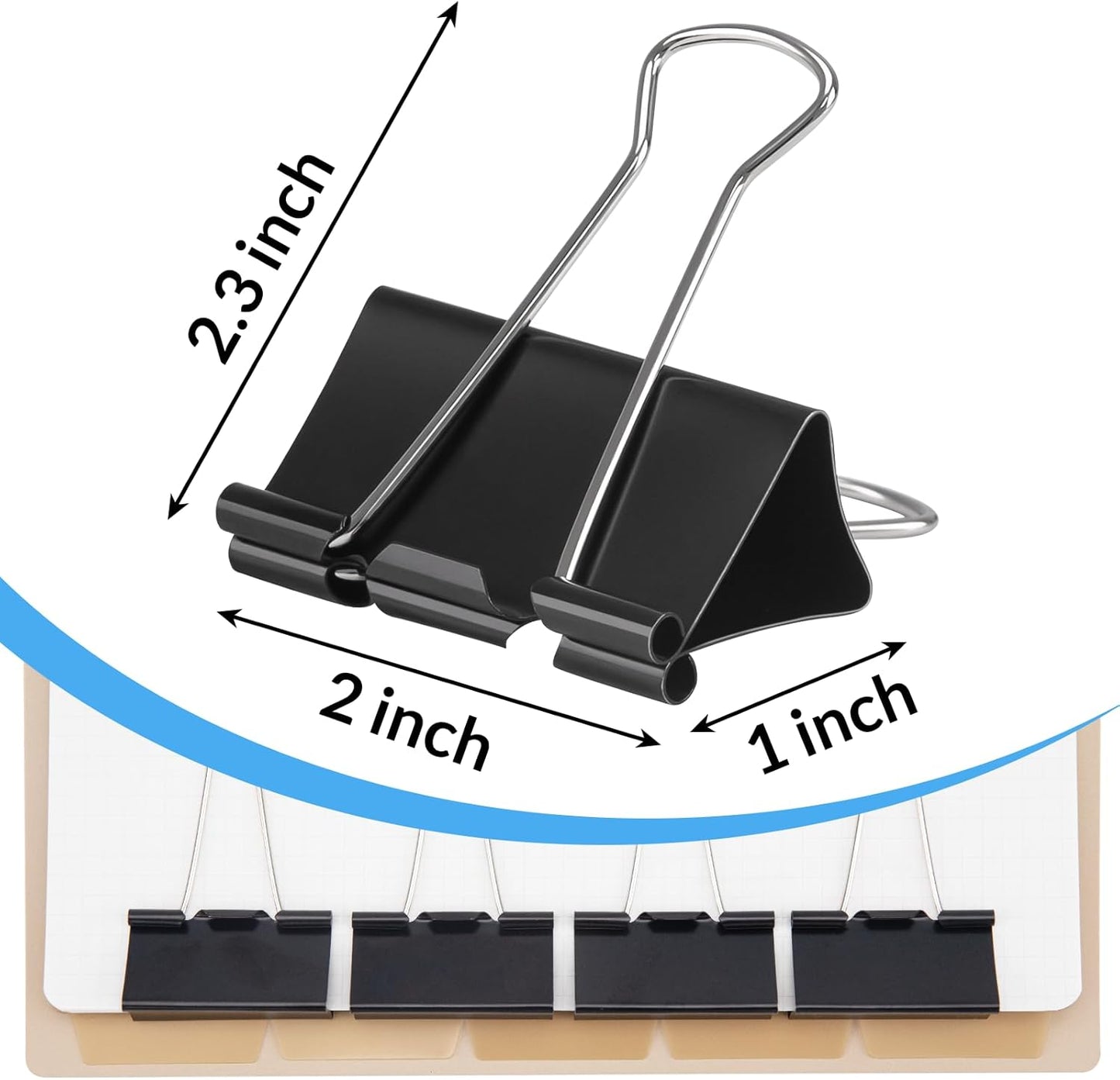 2 Inch 12 Pack Extra Large Binder Clips, Jumbo Paper Clips, Big Paper Clamps, Binder Clips Large Size for Home, School and Office Supplies