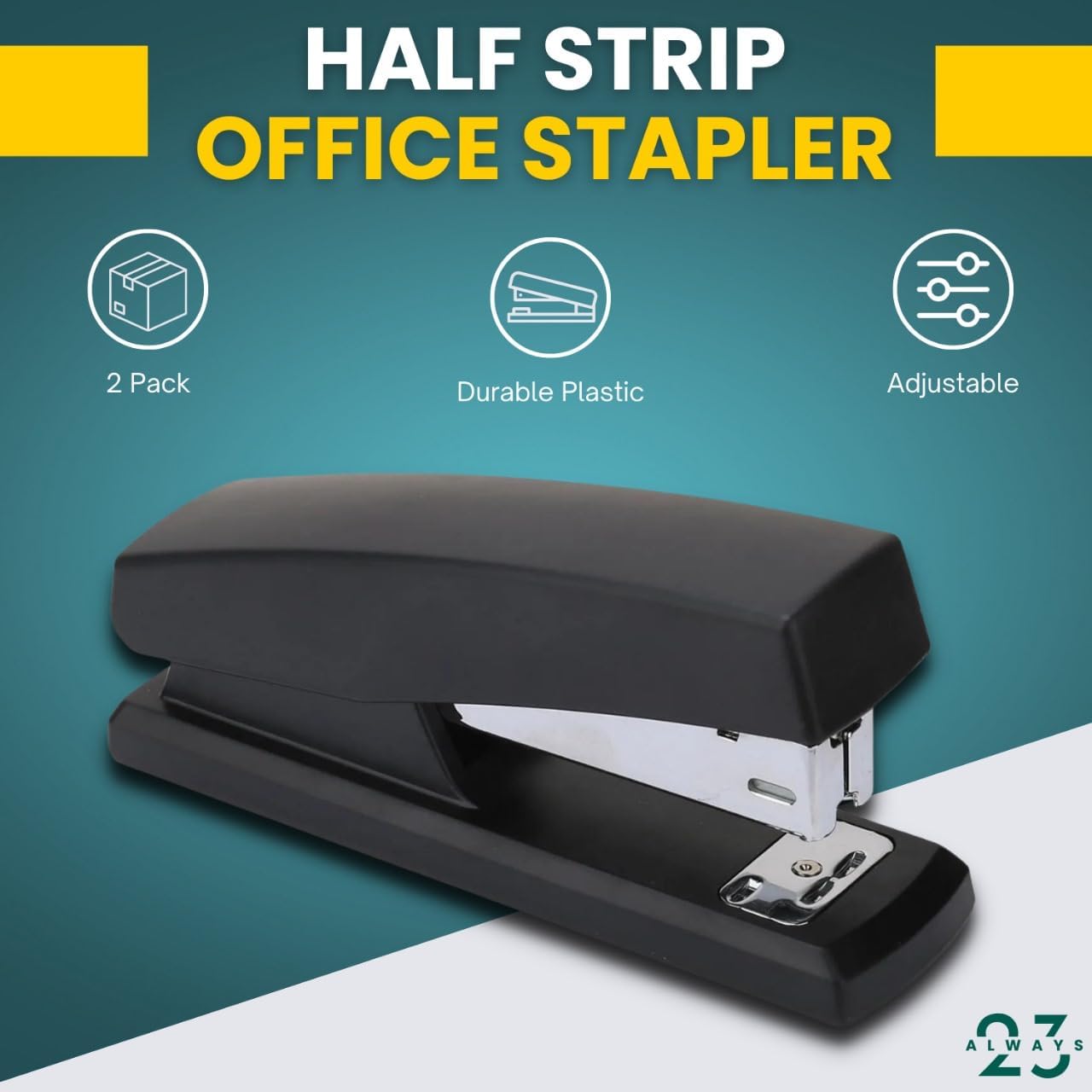 Always23 Stapler, Stapler for Classroom, 20-Sheet Capacity, Staplers, 2 Pack Black.