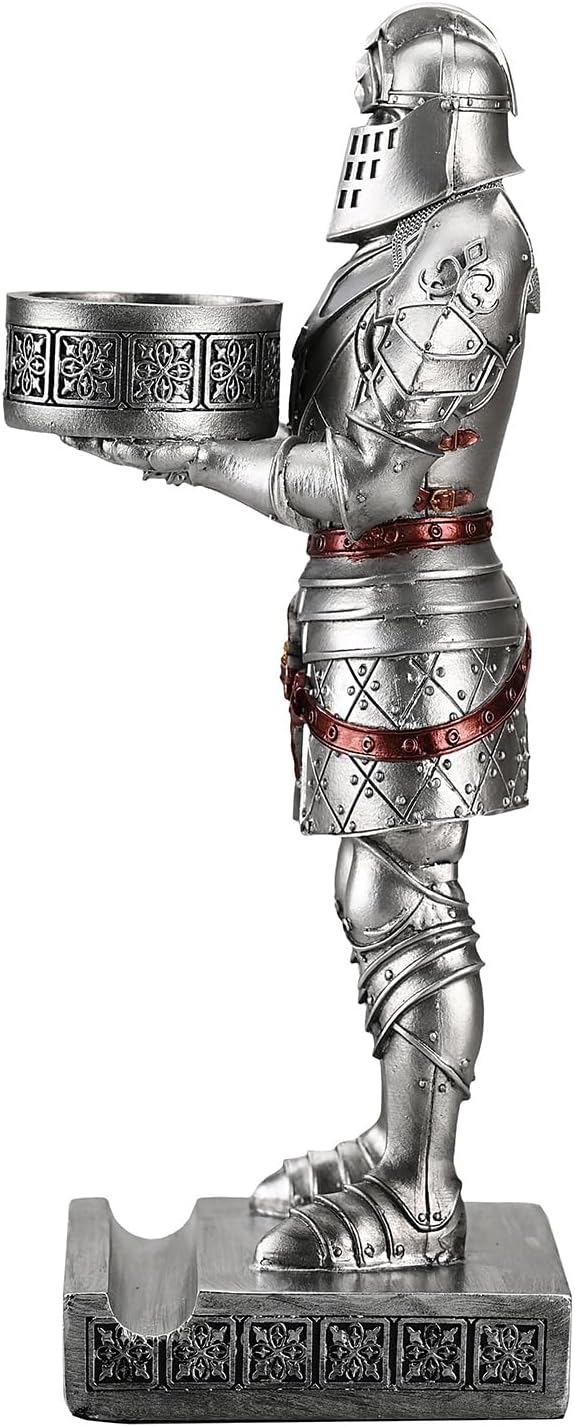 King's Guard Standup Knight Candlestick Holders Resin TeaLight Holder Warrior Mobile Phone Stand Pen Holder Candle Holder for Restaurant, Altar, Home Table(Silver)