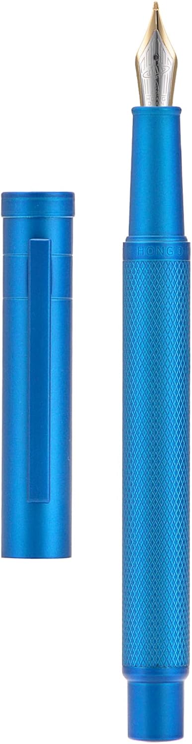Hongdian 1851 Sky Blue Forest Fountain Pen Blade Nib Classic Design Calligraphy Pen with Converter and Metal Pen Case Set