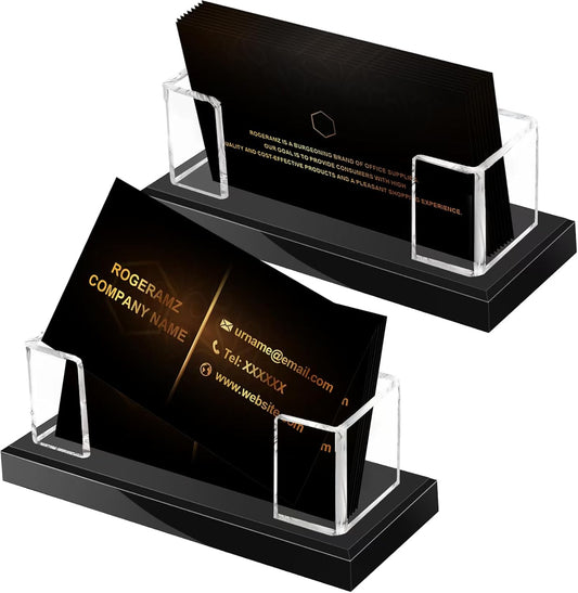 Acrylic Business Card Holder for Desk, Clear Business Card Display Stand with Black Base for Desk -2-Piece Gift Card Organizer for Office Desktop, Conferences, and Exhibition Receptions