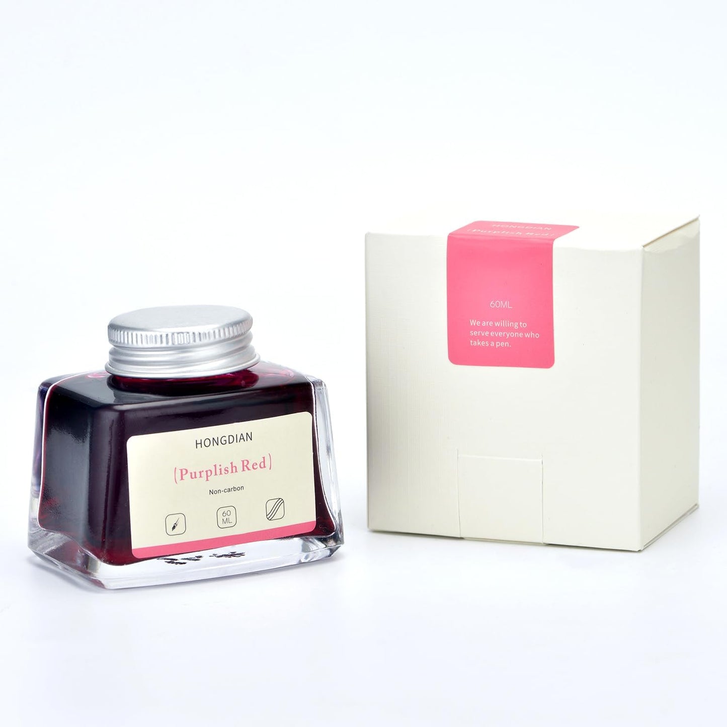 Hongdian Fountain Pen Bottled Ink Purplish Red Color, 60ml Non Carbon Inkwell Bottle, Artist Calligraphy Ink