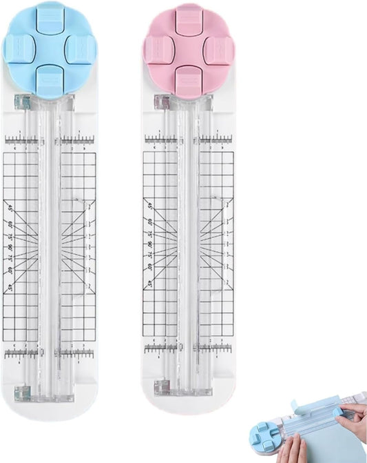 4-in-1 Multi-Function Paper Trimmer,Bidirectional Papers Cutter, Equipped with Straight,4 in 1 Paper Cutter 4 Styles Craft Paper Cutter Multi-Function Scrapbooking Tool (Blue+Pink-2PCS)