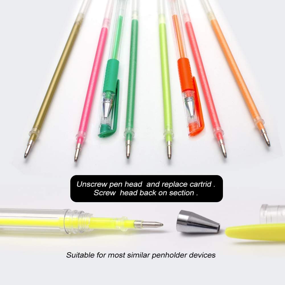 160 Colors Gel Pen Ink Refills, Glitter Neon Gel Ink Pens Refills Replace Cartridges for Glitter Gel Pens Set,for Kids Drawing Adult Coloring Books Journaling Women Gifts, No Repeats
