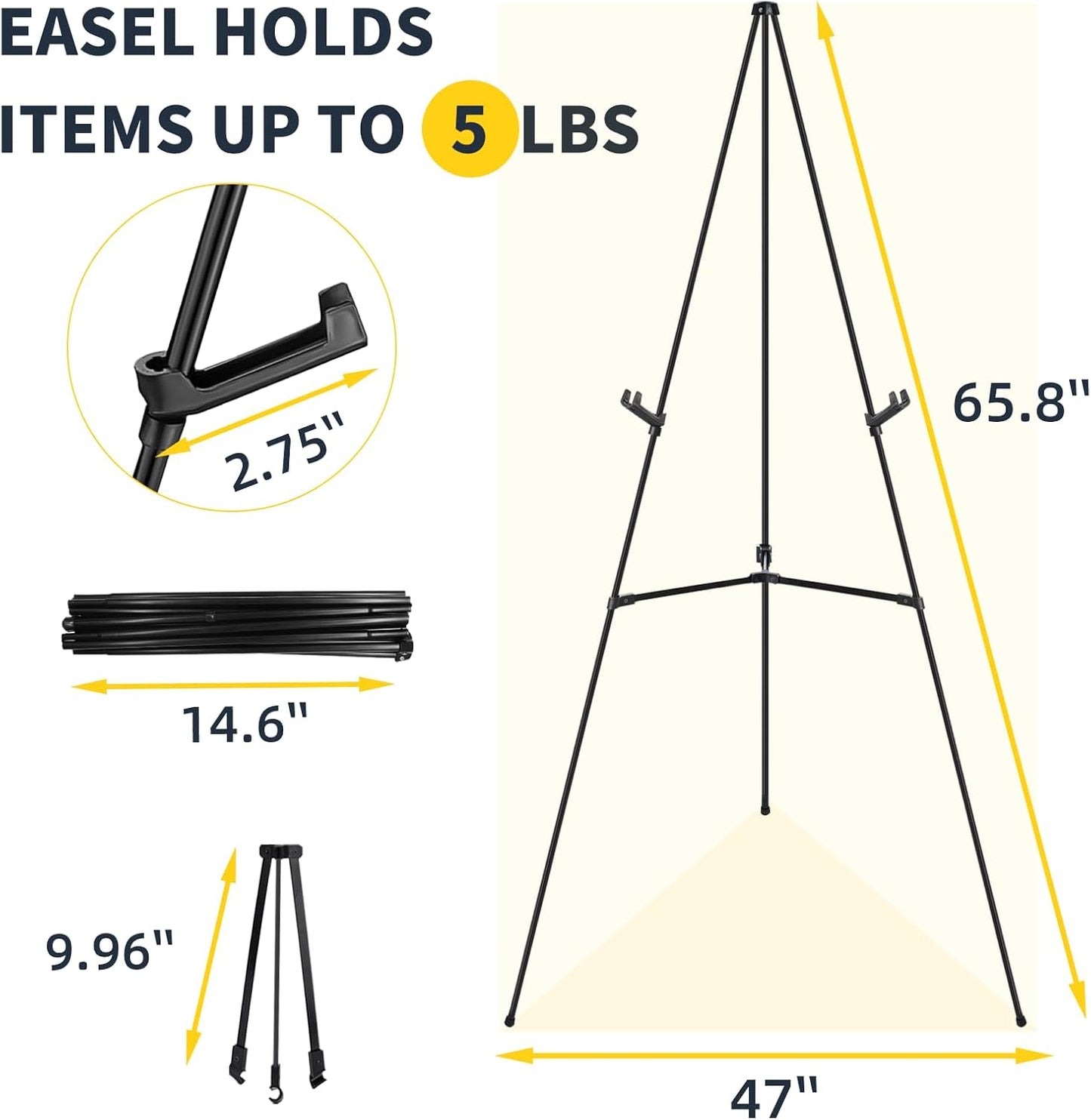 1 PCS Black Easel Stand for Wedding Sign Stand, 65 Inch Adjustable Metal Easels for Display, Portable Folding Easel for Wedding, Display Show, Arts, Poster with Portable Bags