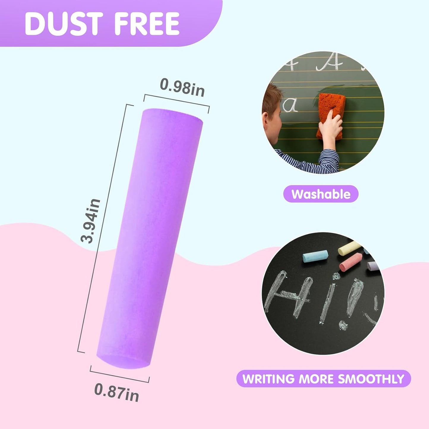 50 Pack Washable Sidewalk Chalks for Kids Non-Toxic Jumbo Chalk for Outdoor Art Play, Colored Chalk for Painting on Chalkboard, Blackboard and Playground (Purple)