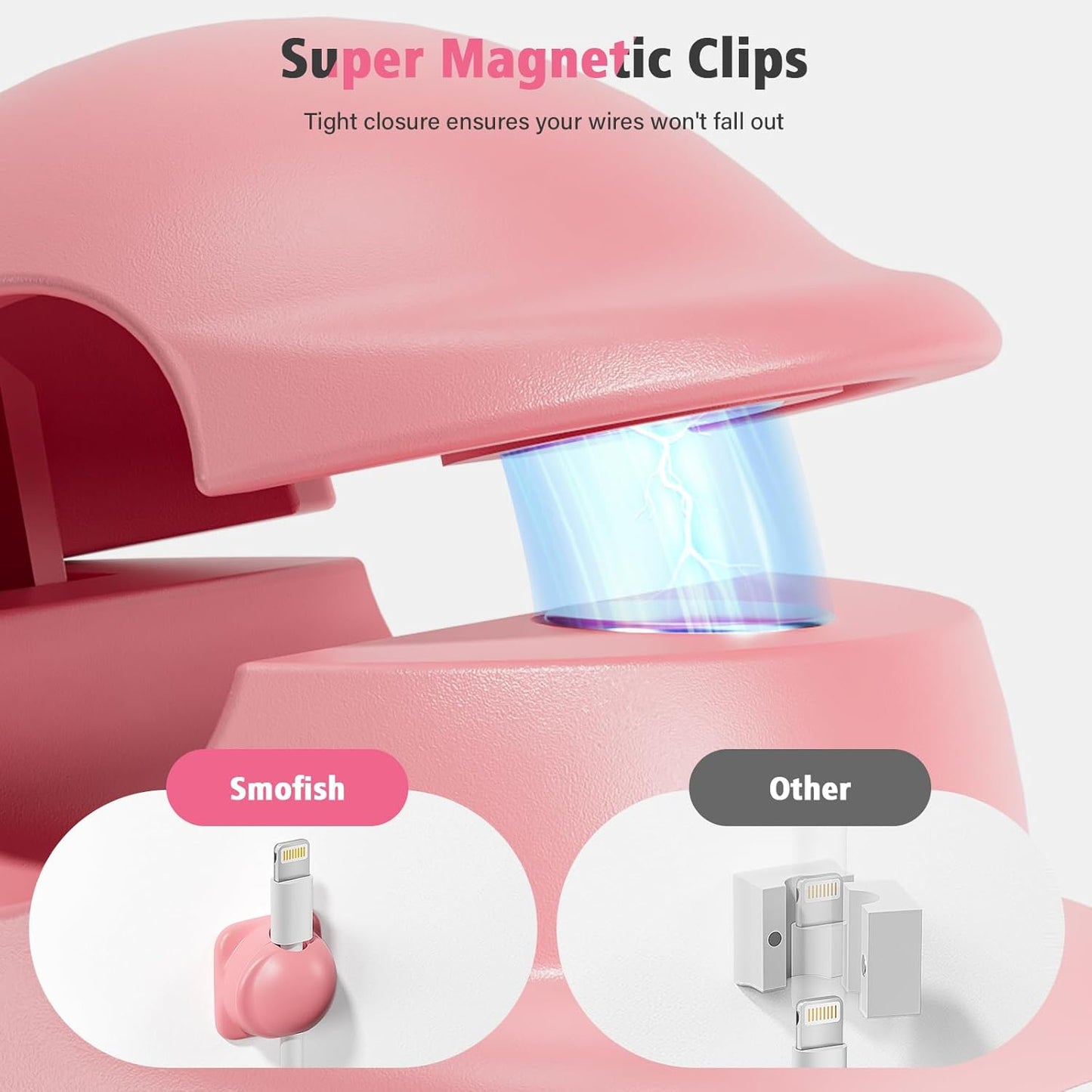 6 Pack Cord Holder Organizer, [1-Handed-Operation] Magnetic Cable Clips, Phone Cord Clips Holder with 2 Extra Reusable Strong Adhesive for Nightstand Desk Car Workspace Office Accessories, Colored