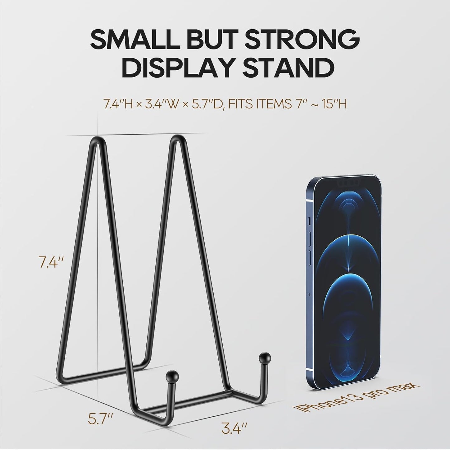 HONGYUTAI 3 Pack 8 Inch Plate Stands for Display Picture - Table Top Display, Decorative Metal Frame Holders for Book, Photo and Platter, Tabletop Art, Black