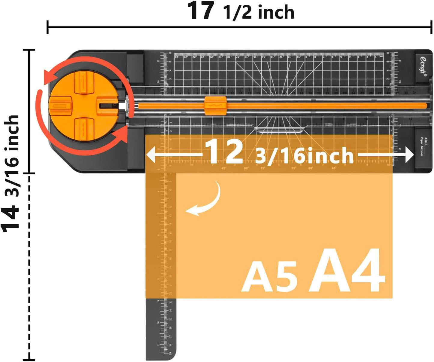 Ecraft 4-in-1 Paper Cutter - 12" Paper Trimmer Multi-Function Scrapbooking Tool with Straight, Wave, Perforated & Creasing Blades for Craft Paper,Cardstock, Coupon, Label, Photo,Postcard (Black)