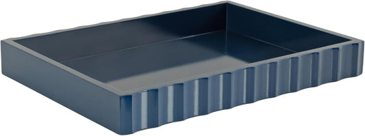 Kate and Laurel Lissi Decorative Rectangle Tray with Wavy Design, 16 x 12, Navy Blue, Modern Scalloped Serving Tray for Coffee Table Ottoman, Dining Table, or Entryway Catch-All Tray