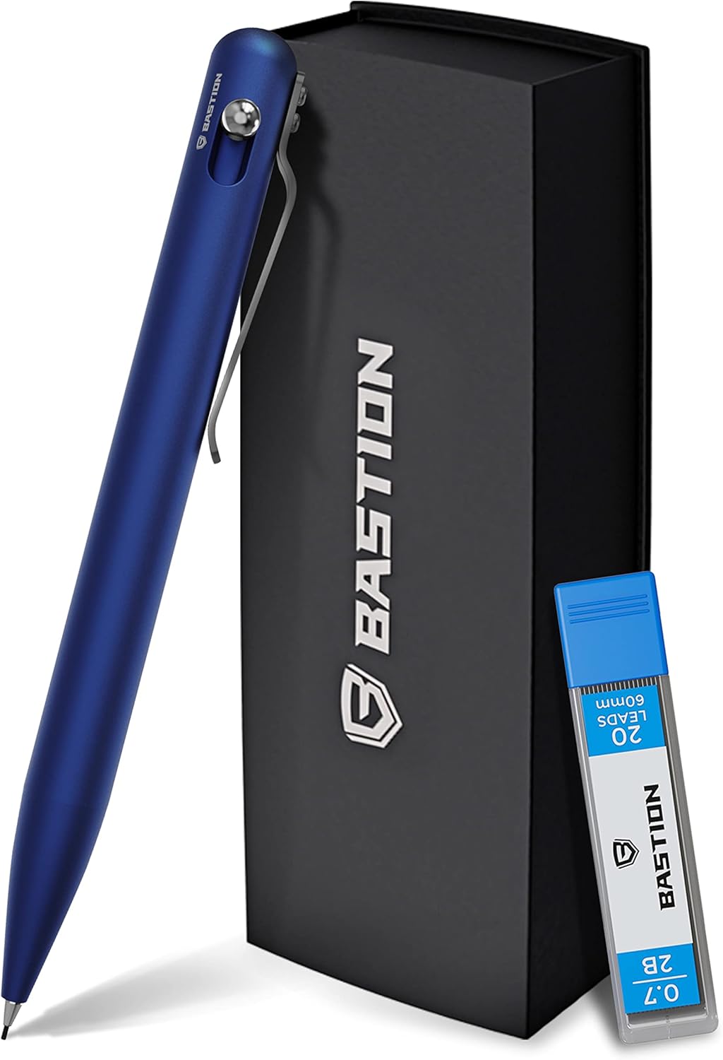 BASTION® Luxury Mechanical Pencil, Professional Lightweight Medium Point Aluminum Pencil for Birthday Gift includes 20 x 0.77mm Lead Refills - Blue