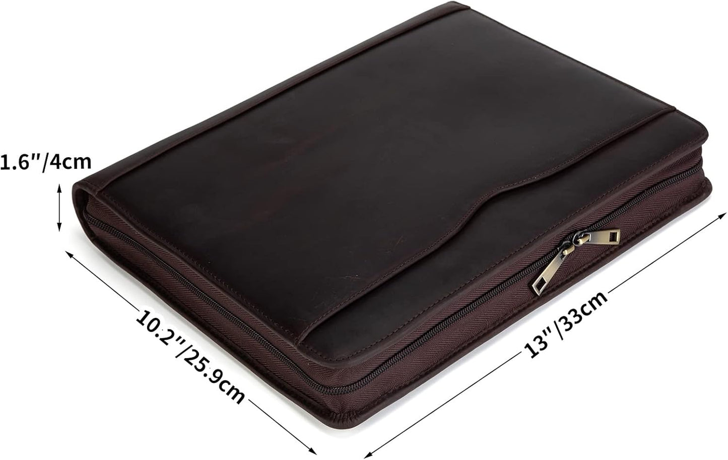 Professional Leather Business Padfolio Portfolio Case, 3 Ring Binder,Zippered Business Document Organizer Tablet Holder Folder Case,with Letter Size Notepad (Dark Brown)