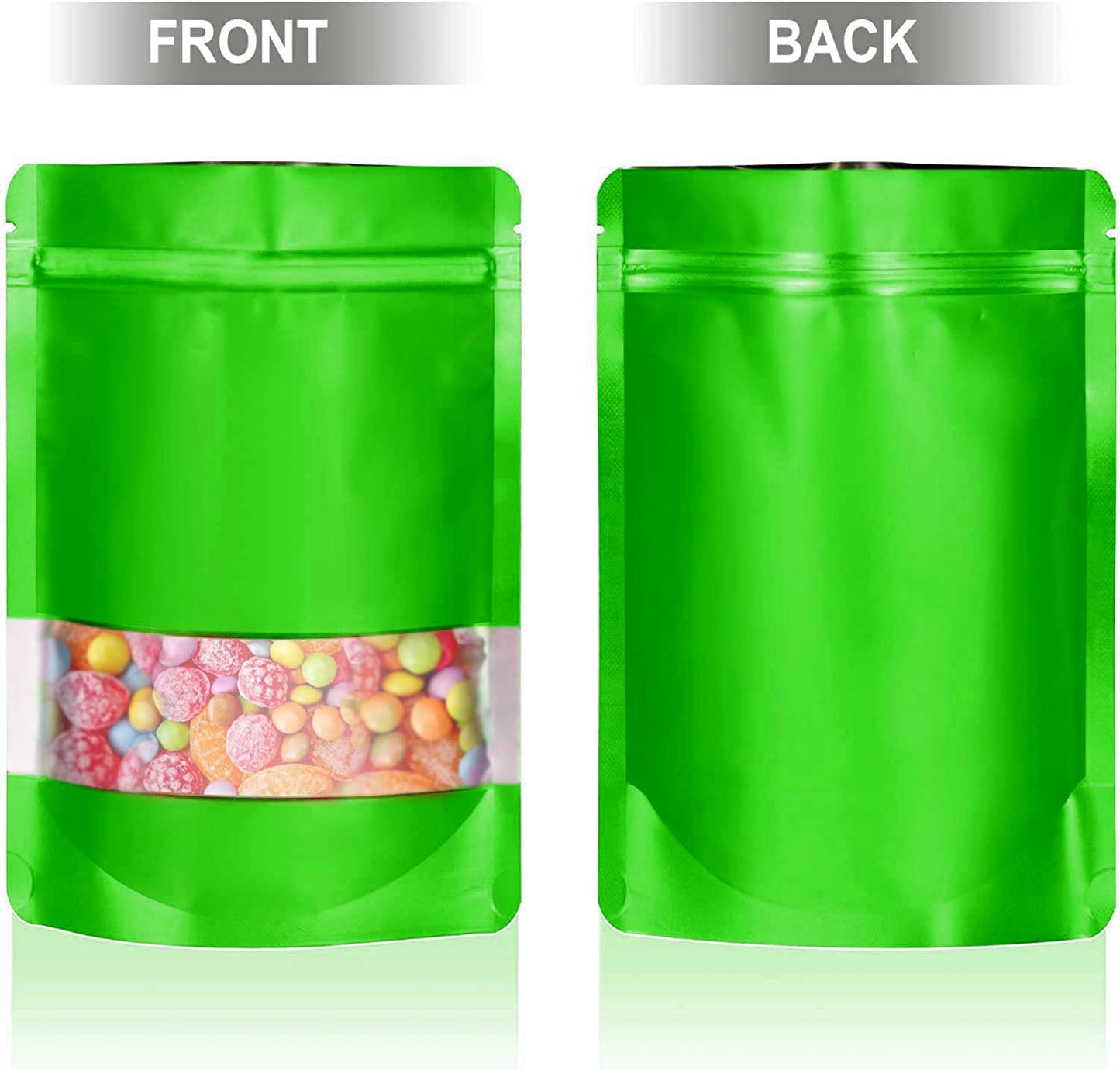 5.5"x7.8" 120pcs Mylar Bags for Food Storage,Smell Proof Bag with Matte Window Resealable Food Storage Bags for Small Business, Stand-up Foil Pouch Packaging Freeze Dried Candy Bag（Green）