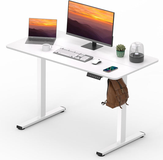 Adjustable Stand Up Desk Standing Desk, 47x24 Inches Home Office Desk with Memory Preset, Computer Workstation Sit Stand Desk Splice, White