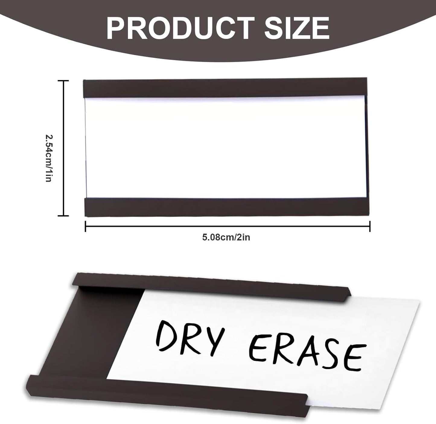 50 Pack Magnetic Label Holders, 'C' Channel Magnets Card Holders with Dry Erase Insert Label Card for Metal Racks and Shelves (1" x 2")