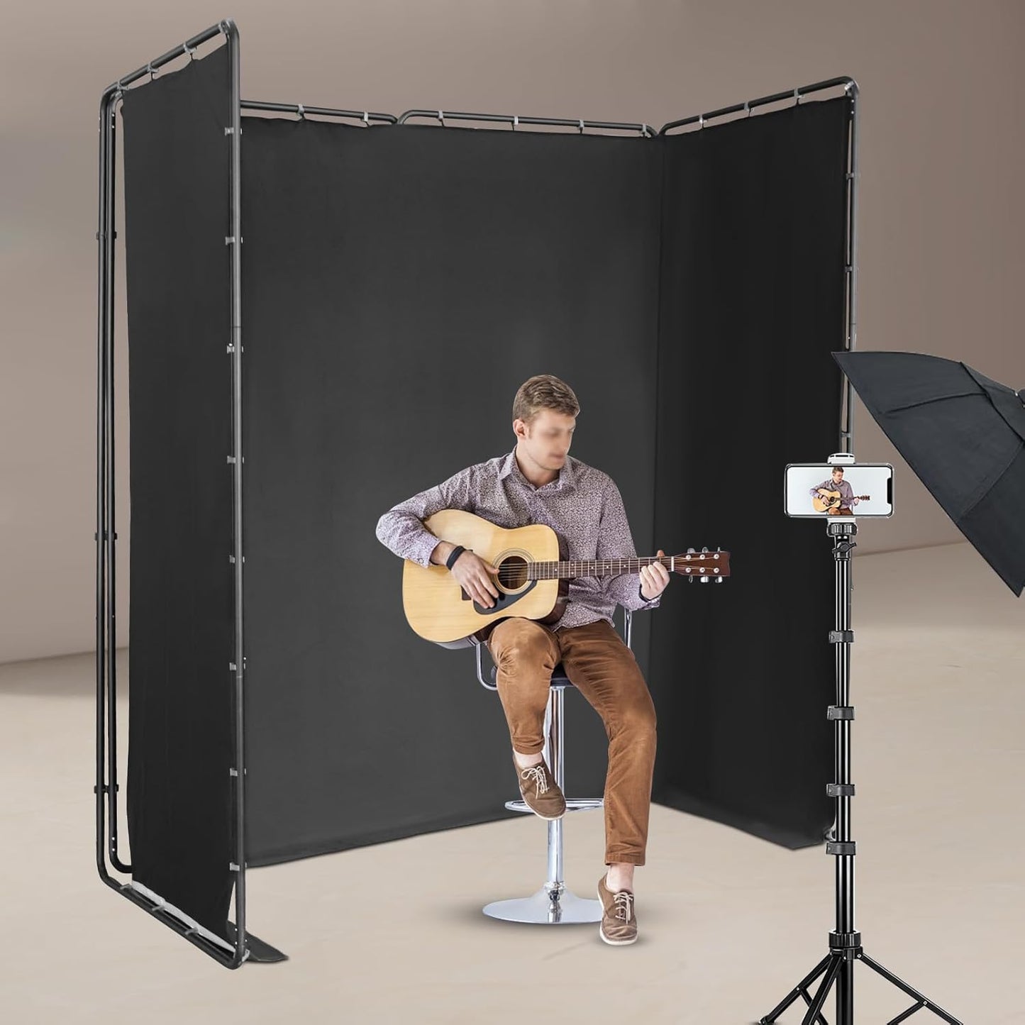 7.87ft x 13.12ft Large Green Screen Backdrop with Stand, Portable Foldable Photography Backdrops Large Collapsible Backdrop System for Photo Studio Video Shooting, Live Streaming (Black)