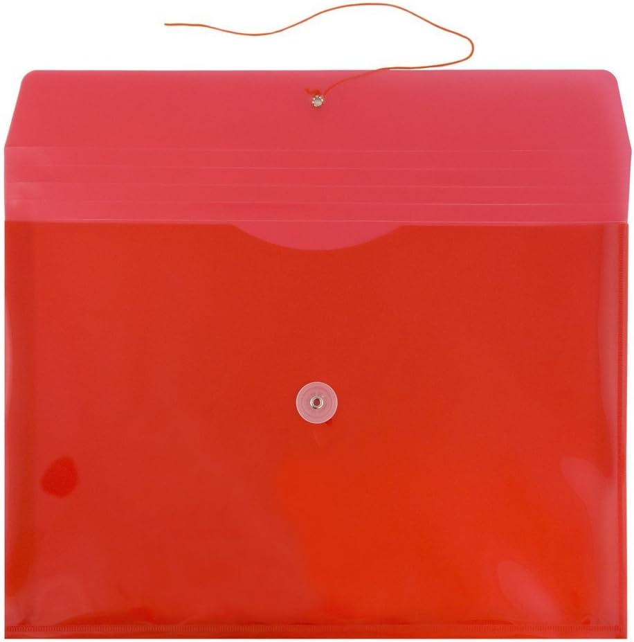 JAM PAPER Plastic Envelopes with Button & String Tie Closure - Legal Booklet - 9 3/4 x 14 1/2 - Red - 12/Pack