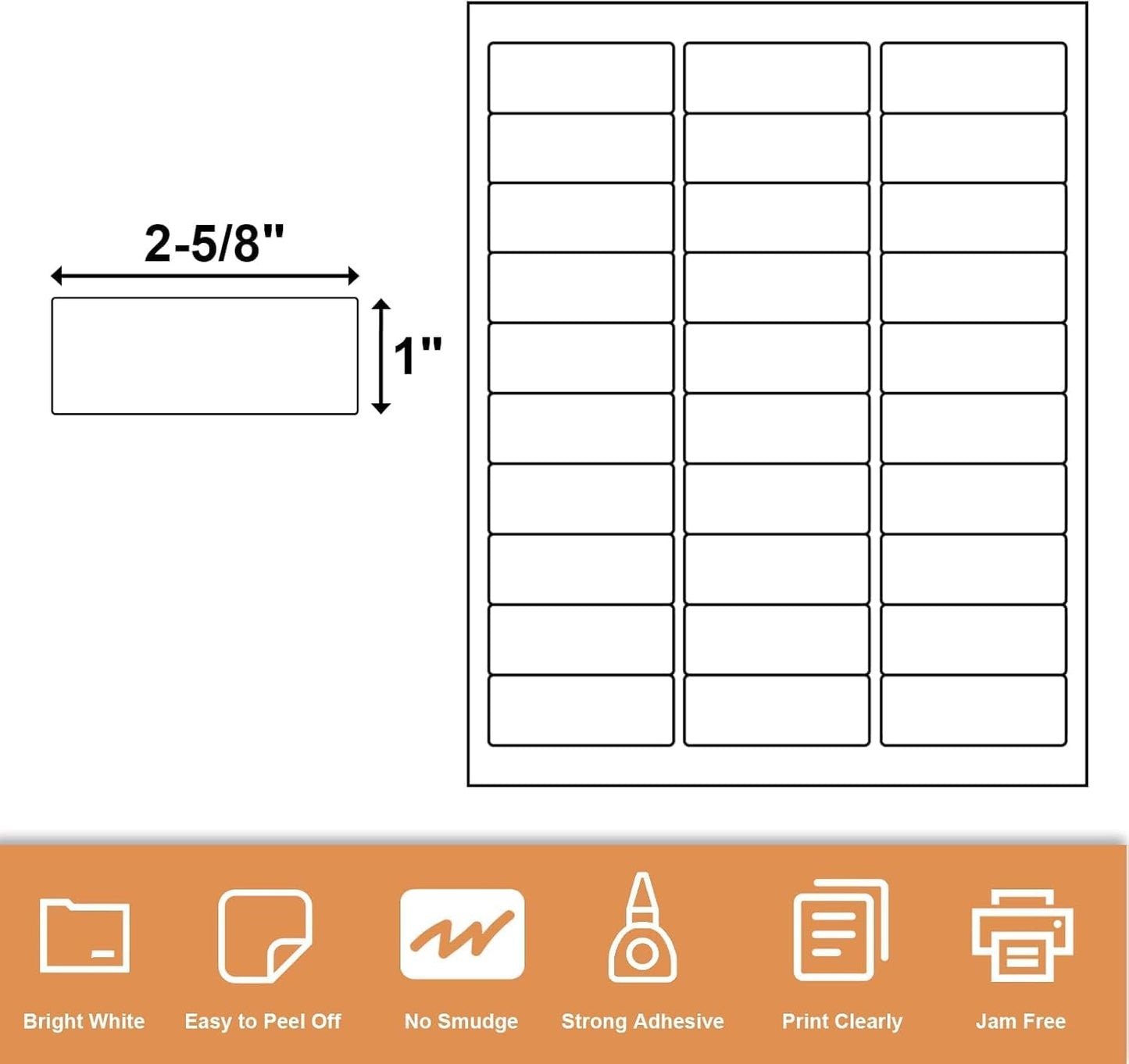 Address Labels 1" X 2-5/8" 30 Up Mailing Labels for Laser/Inkjet Printer, Blank White, Permanent Adhesive, Printable Label Sticker Paper (50 Sheets - 1500 Labels)
