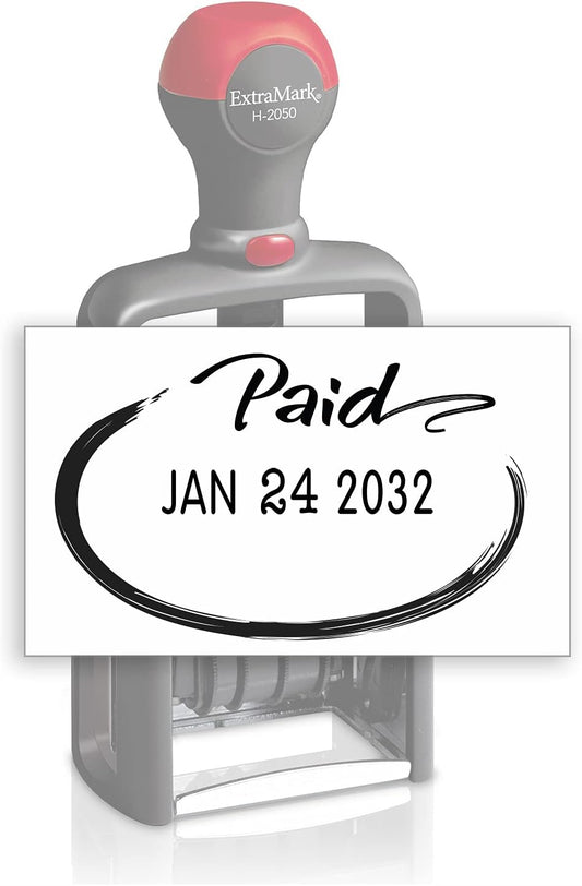 Heavy Duty Style Office Date Stamp with Paid - Self Inking Dater - Style C - Black Ink Color