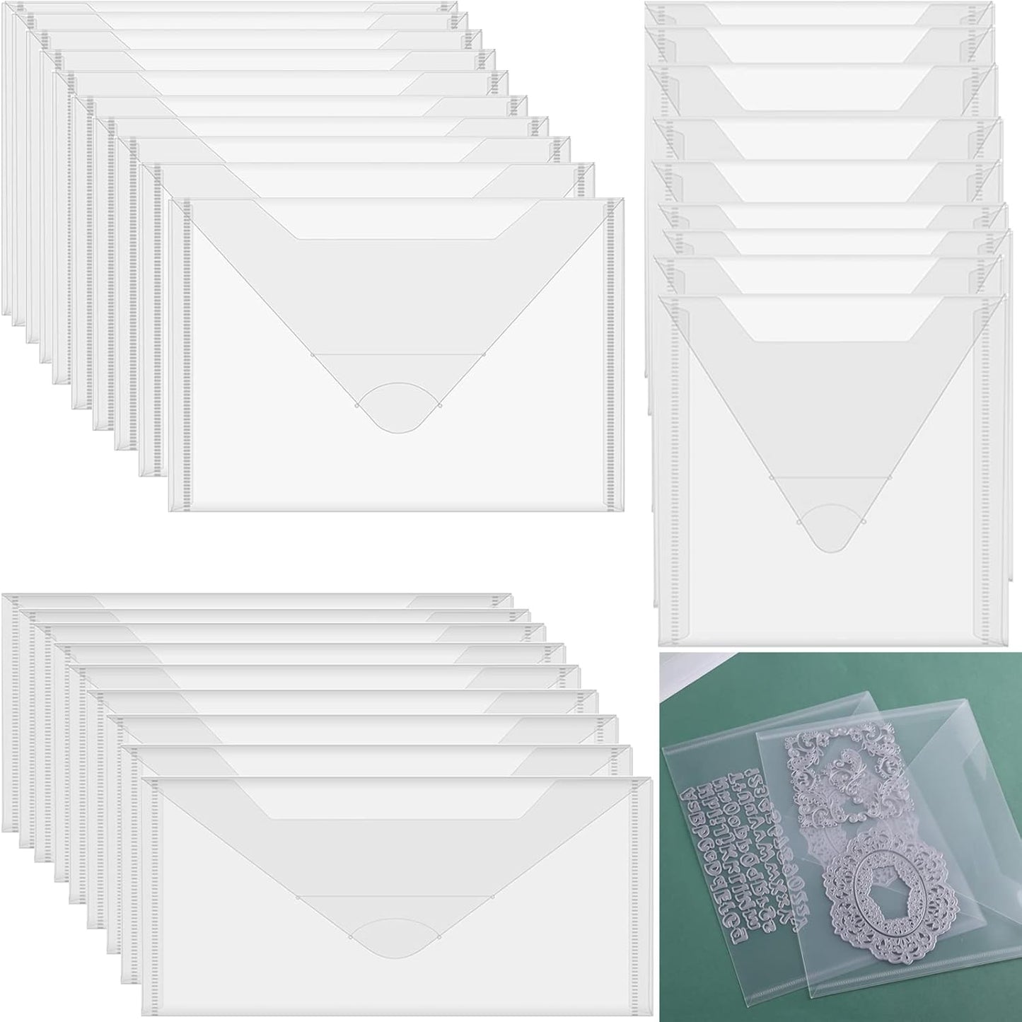 30 Pieces Stamps and Dies Storage Bags Pockets Resealable Plastic Sturdy Storage Envelopes for Die Cuts Stamps Handmade Crafts Storage Crafter Envelope Organizer Holder DIY Scrapbooking 3 Various Size