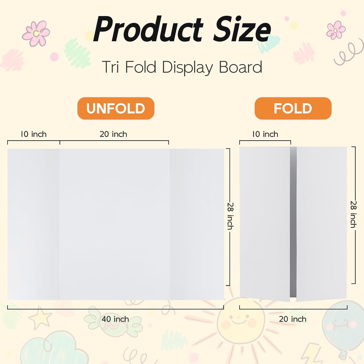 4 Pack Trifold Poster Board, 28x40 Inches White Presentation Board, Portable Display Board for Science Fair, School DIY Project and Business Exhibitions