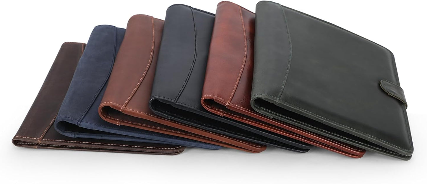 Leather Padfolio Legal Pad Portfolio Organizer | Handmade Executive Notebook Binder | Heavy Duty Full Grain Cow Hide Resume Interview Folio for Men Women, Rustic NoteBook Folder (Blue)